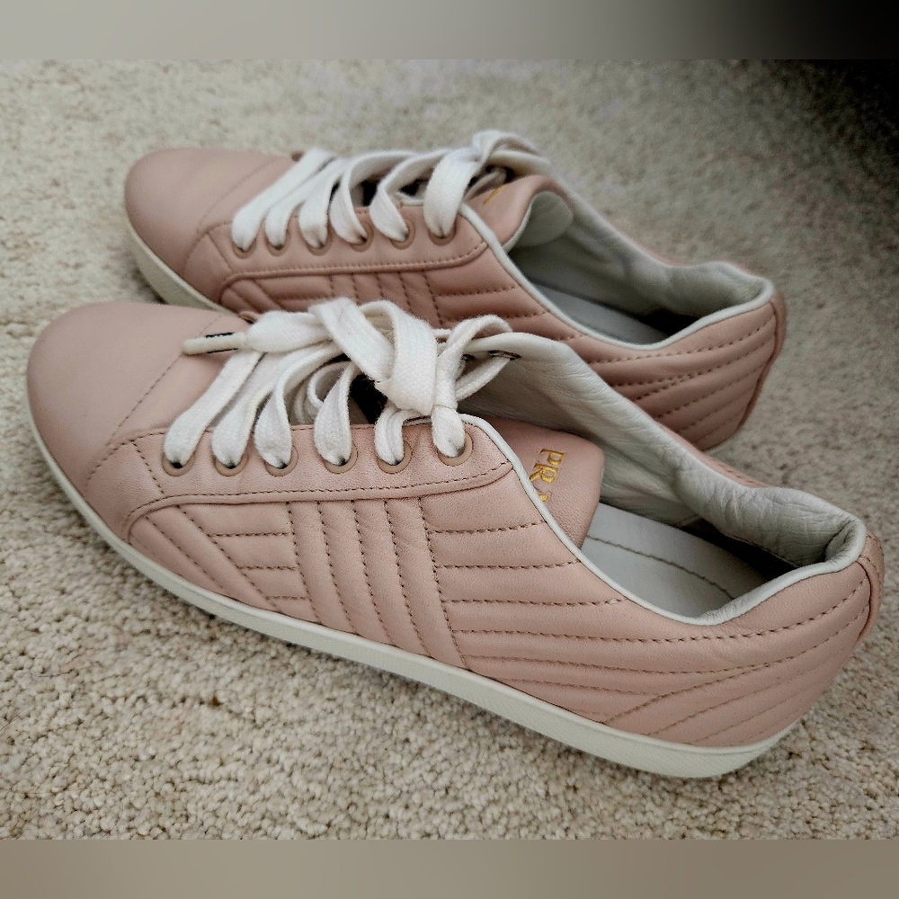 Prada Women's Blush Beige Leather Sneakers Size 38